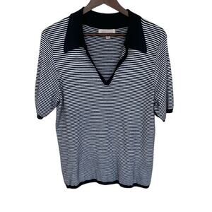 Philosophy Black and White Striped Collared Sweater - Large